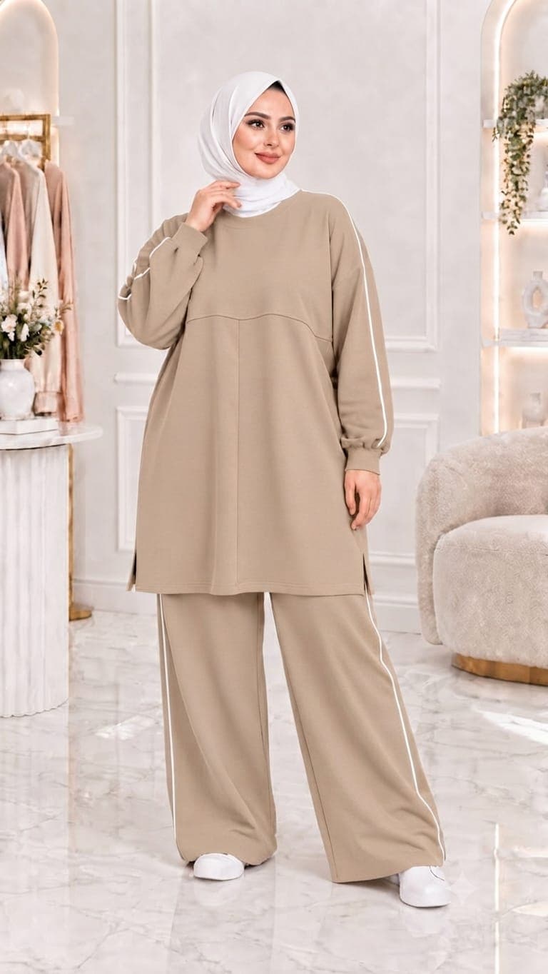 full length pijama set in bej