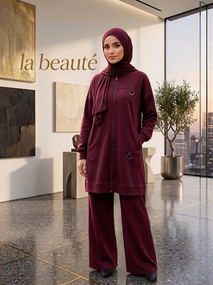 wide leg set in burgundy