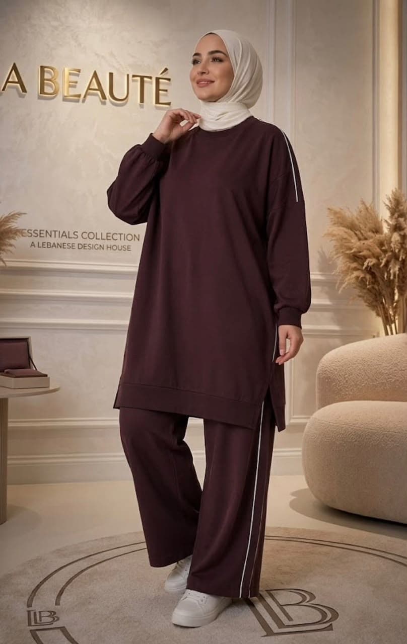 Essentials Tunic & Trouser Set in Plum