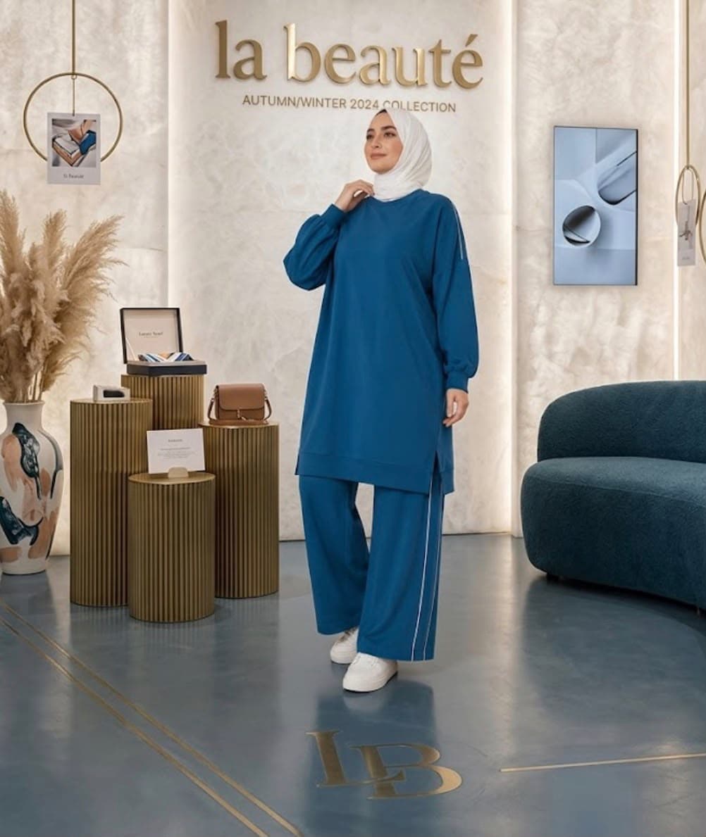 Essentials Tunic & Trouser Set in Petrol Blue